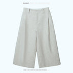 chicjuly Light Khaki High Waist Straight Cropped Vintage Women's Wool Chino Shorts 1006952374754