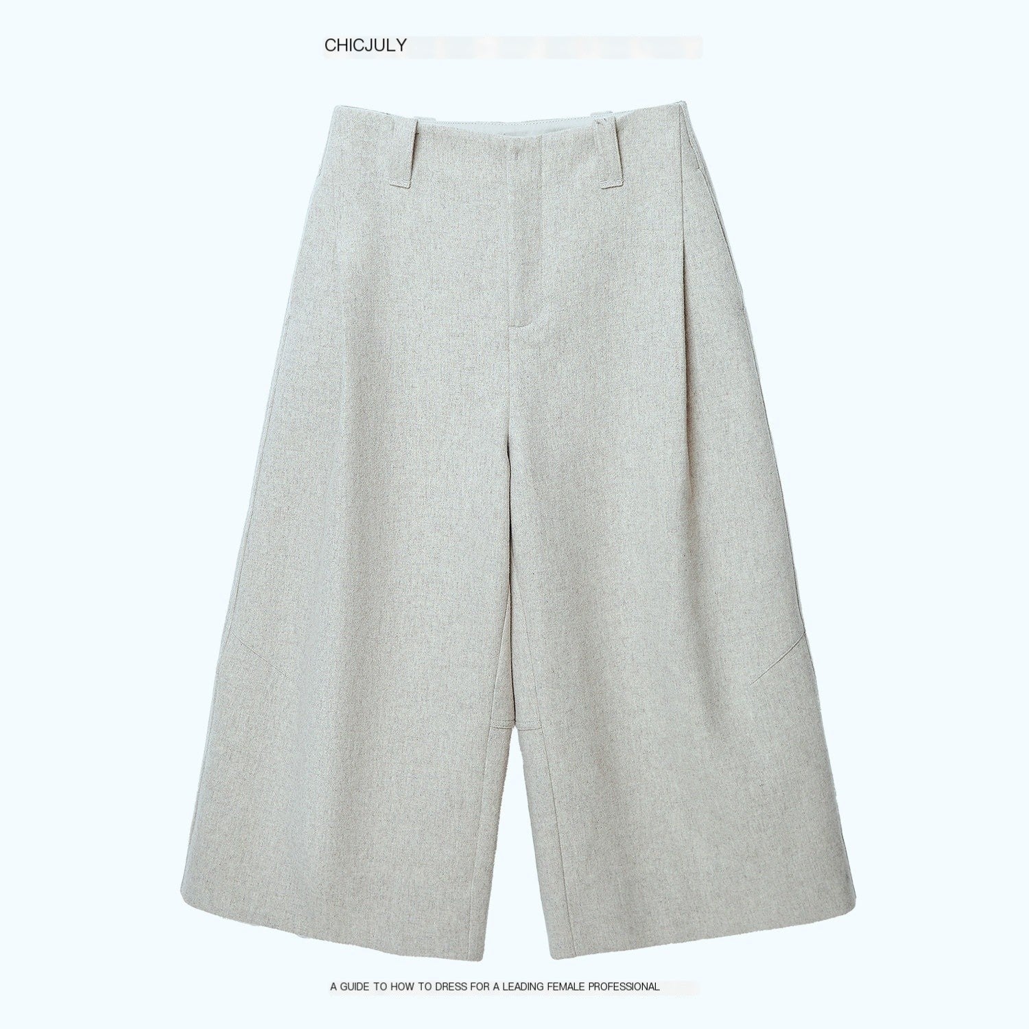 chicjuly Light Khaki High Waist Straight Cropped Vintage Women's Wool Chino Shorts 1006952374754