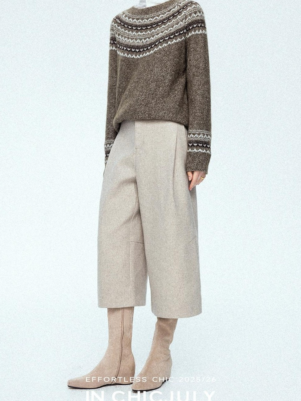 chicjuly Light Khaki High Waist Straight Cropped Vintage Women's Wool Chino Shorts