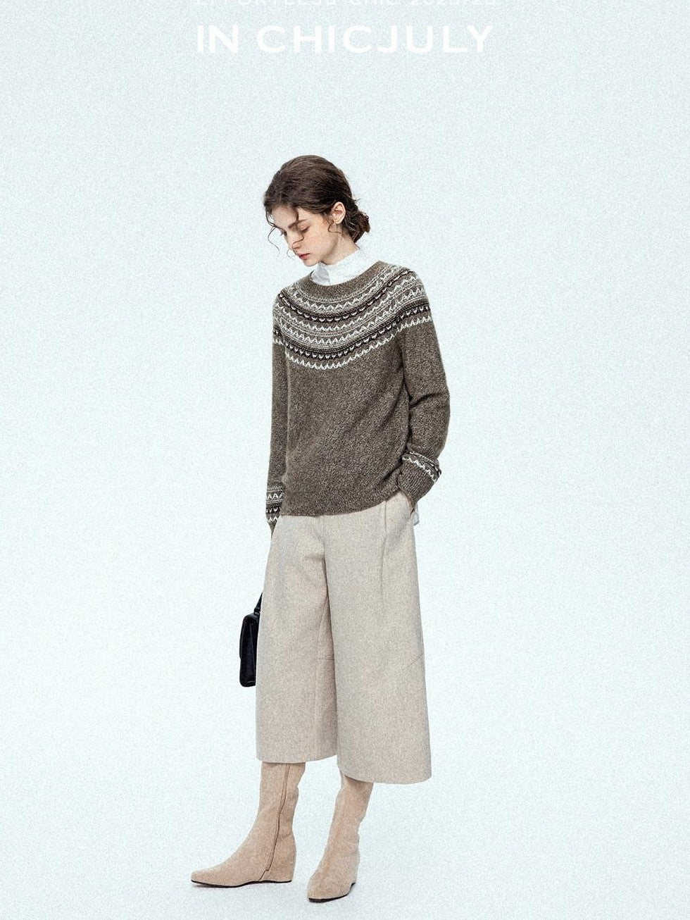 chicjuly Light Khaki High Waist Straight Cropped Vintage Women's Wool Chino Shorts