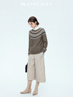 chicjuly Light Khaki High Waist Straight Cropped Vintage Women's Wool Chino Shorts