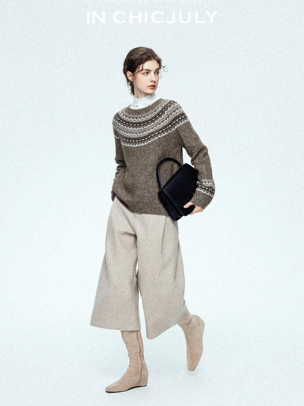 chicjuly Light Khaki High Waist Straight Cropped Vintage Women's Wool Chino Shorts