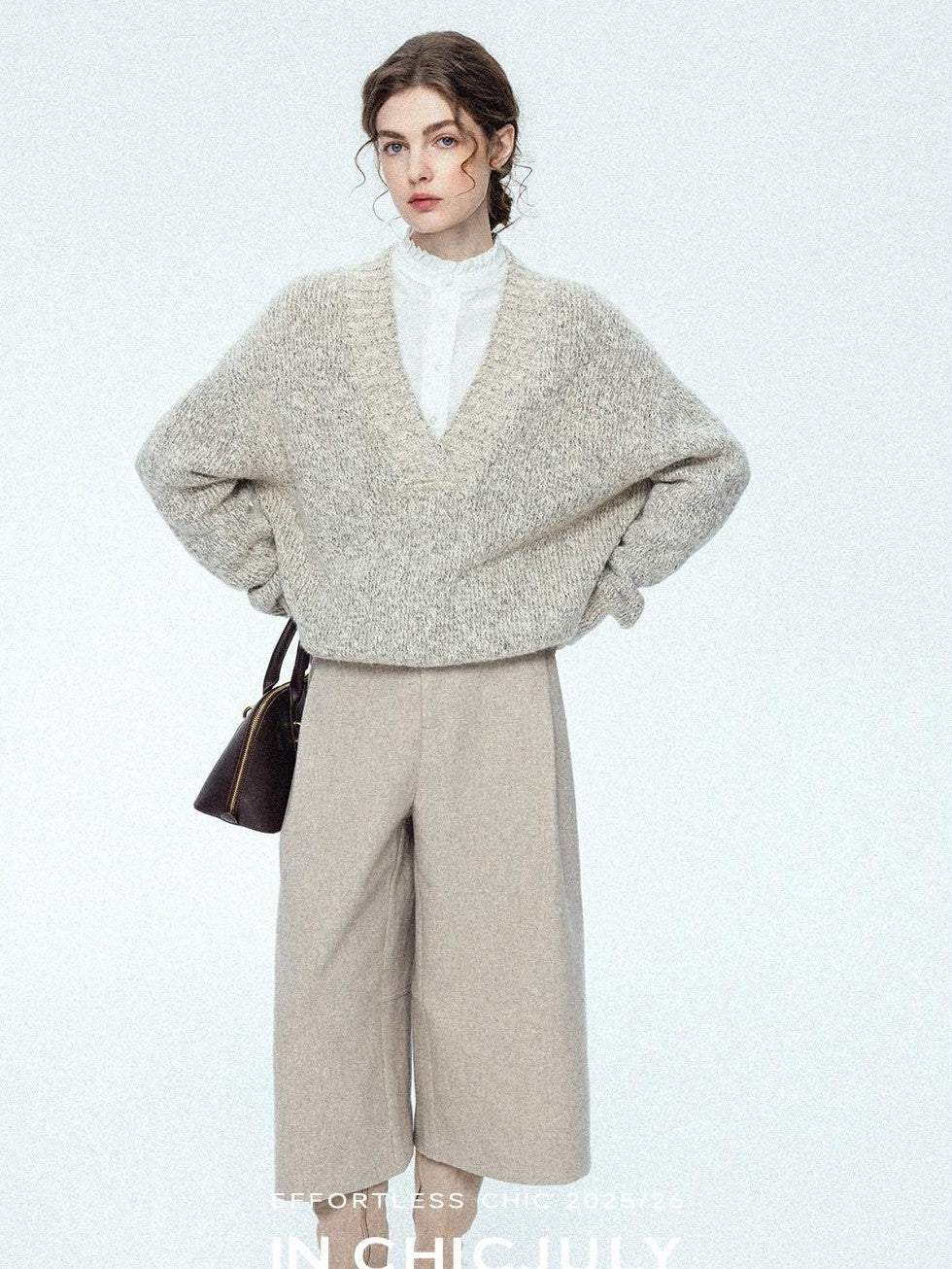 chicjuly Light Khaki High Waist Straight Cropped Vintage Women's Wool Chino Shorts