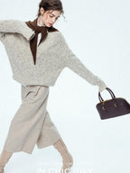 chicjuly Light Khaki High Waist Straight Cropped Vintage Women's Wool Chino Shorts