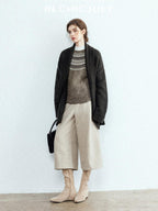 chicjuly Light Khaki High Waist Straight Cropped Vintage Women's Wool Chino Shorts