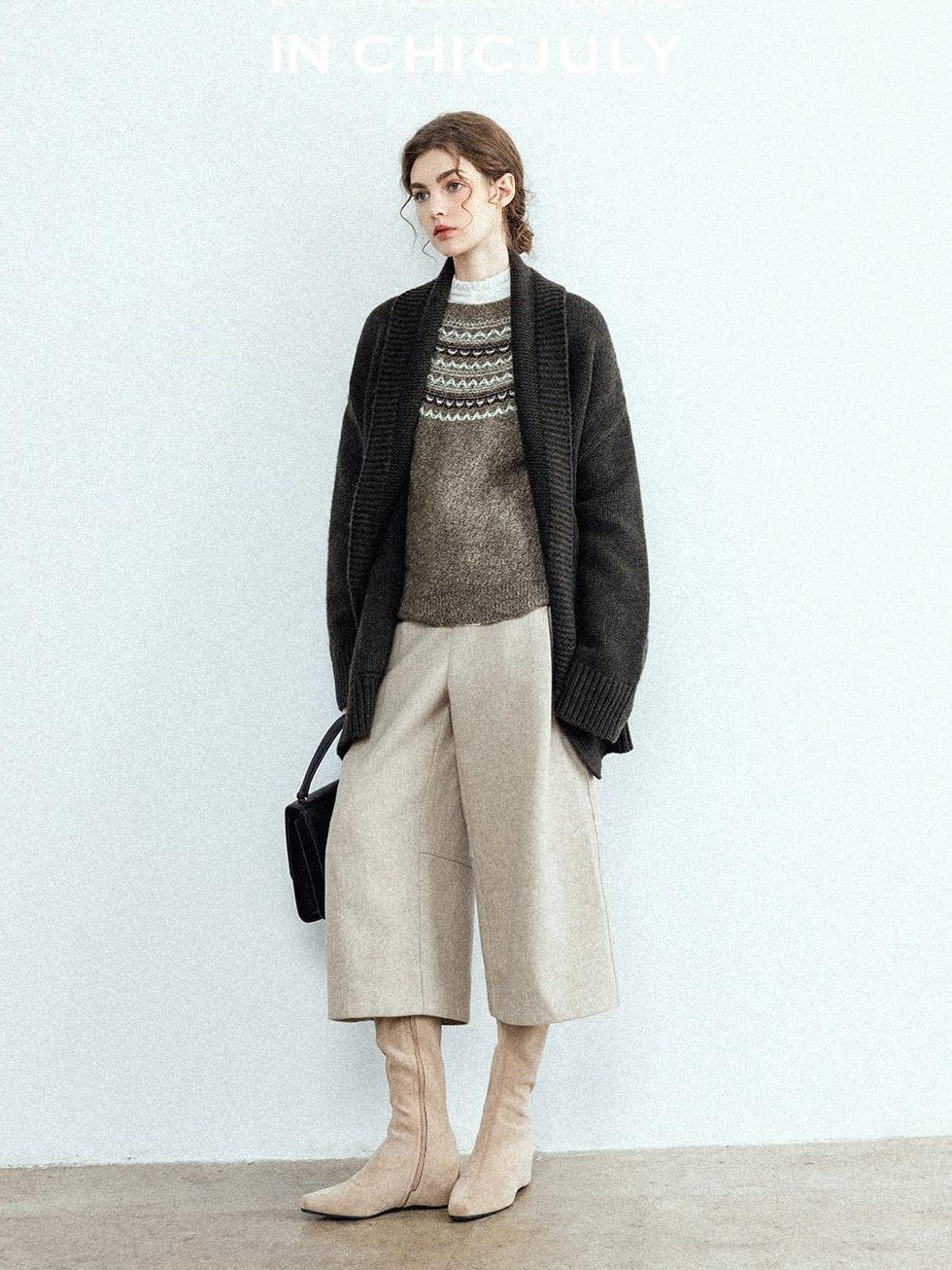 chicjuly Light Khaki High Waist Straight Cropped Vintage Women's Wool Chino Shorts
