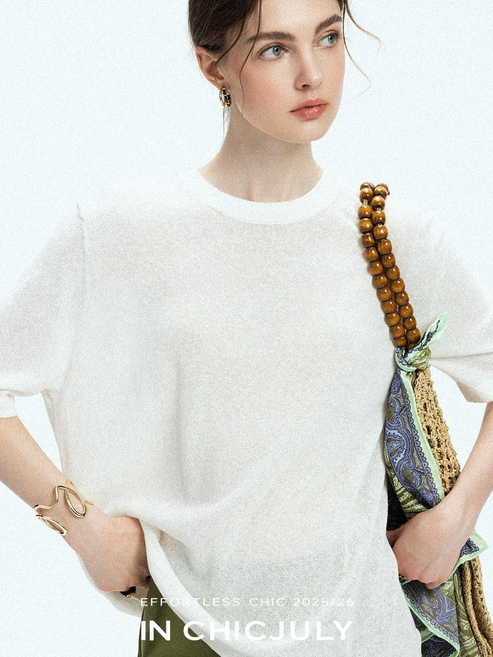 chicjuly Lightweight Breathable Uv Knit Roundneck Women's Linen Short Sleeve T-shirts