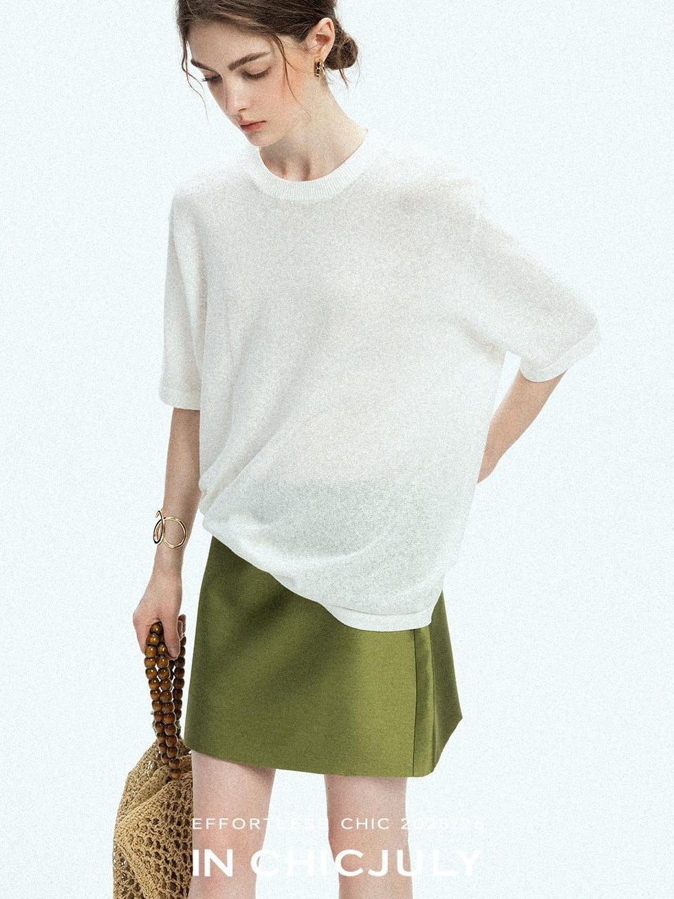 chicjuly Lightweight Breathable Uv Knit Roundneck Women's Linen Short Sleeve T-shirts