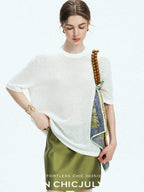chicjuly Lightweight Breathable Uv Knit Roundneck Women's Linen Short Sleeve T-shirts