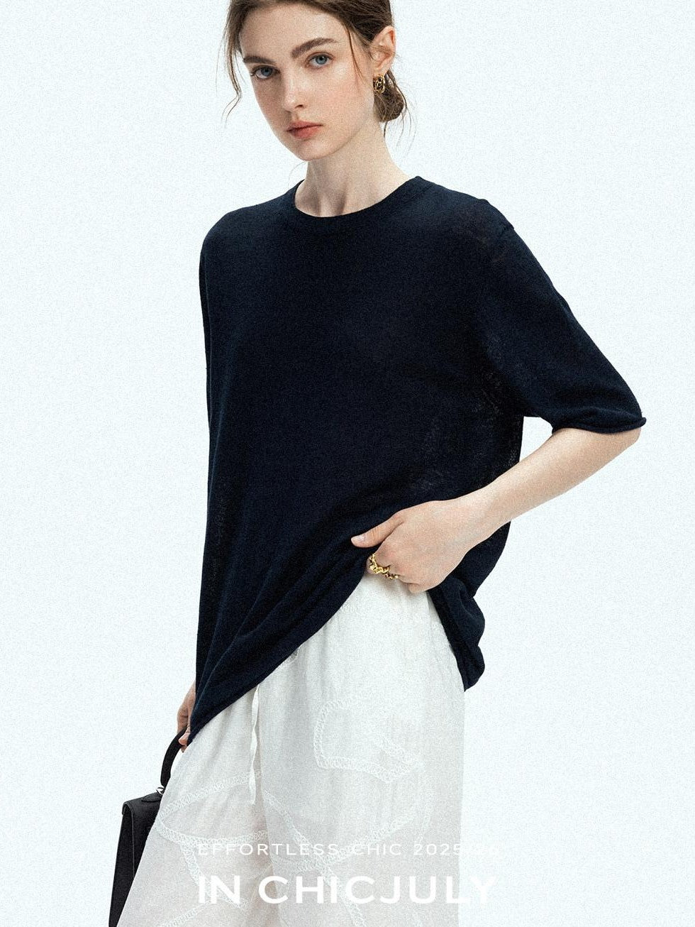 chicjuly Lightweight Breathable Uv Knit Roundneck Women's Linen Short Sleeve T-shirts