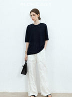 chicjuly Lightweight Breathable Uv Knit Roundneck Women's Linen Short Sleeve T-shirts