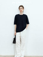 chicjuly Lightweight Breathable Uv Knit Roundneck Women's Linen Short Sleeve T-shirts