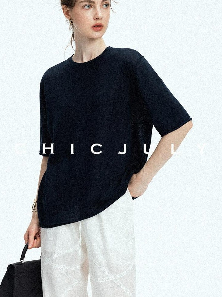 chicjuly Lightweight Breathable Uv Knit Roundneck Women's Linen Short Sleeve T-shirts
