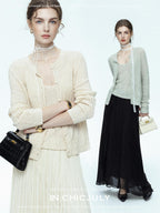 chicjuly Lightweight Floral Openwork Knit Women's Wool Linen Blend Top & Skirt Sets