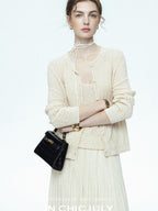 chicjuly Lightweight Floral Openwork Knit Women's Wool Linen Blend Top & Skirt Sets
