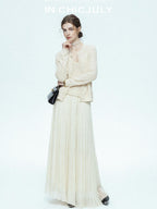 chicjuly Lightweight Floral Openwork Knit Women's Wool Linen Blend Top & Skirt Sets