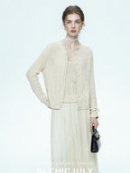 chicjuly Lightweight Floral Openwork Knit Women's Wool Linen Blend Top & Skirt Sets