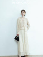 chicjuly Lightweight Floral Openwork Knit Women's Wool Linen Blend Top & Skirt Sets