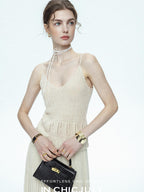 chicjuly Lightweight Floral Openwork Knit Women's Wool Linen Blend Top & Skirt Sets
