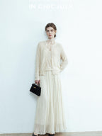 chicjuly Lightweight Floral Openwork Knit Women's Wool Linen Blend Top & Skirt Sets