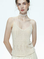 chicjuly Lightweight Floral Openwork Knit Women's Wool Linen Blend Top & Skirt Sets