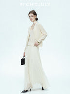 chicjuly Lightweight Floral Openwork Knit Women's Wool Linen Blend Top & Skirt Sets