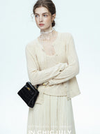 chicjuly Lightweight Floral Openwork Knit Women's Wool Linen Blend Top & Skirt Sets