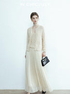 chicjuly Lightweight Floral Openwork Knit Women's Wool Linen Blend Top & Skirt Sets