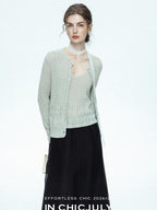 chicjuly Lightweight Floral Openwork Knit Women's Wool Linen Blend Top & Skirt Sets