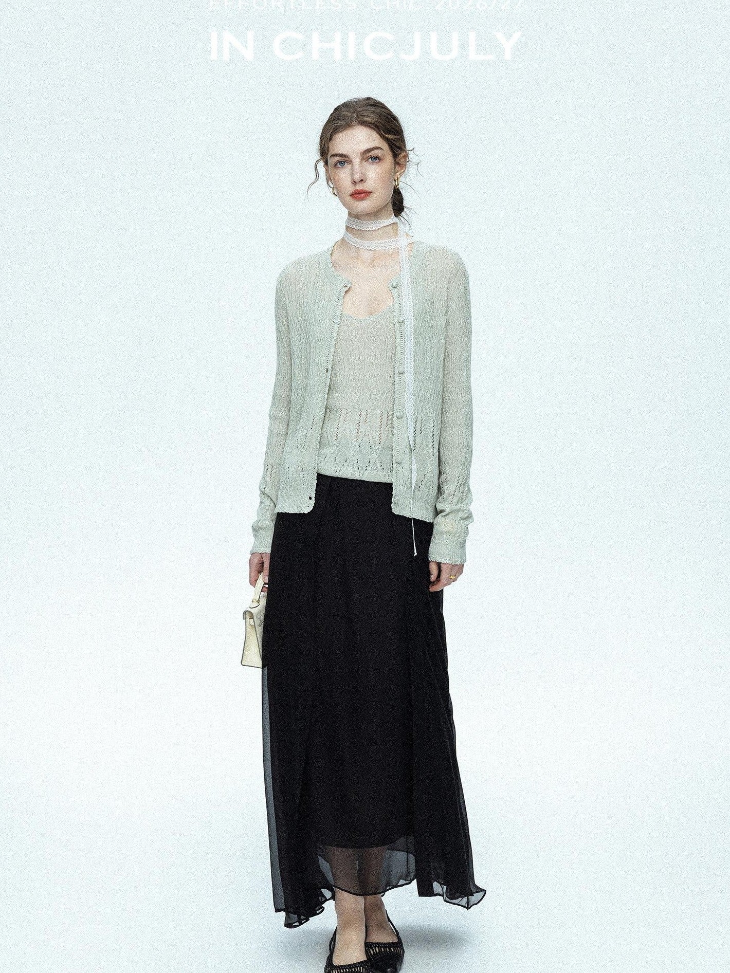 chicjuly Lightweight Floral Openwork Knit Women's Wool Linen Blend Top & Skirt Sets