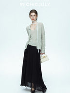 chicjuly Lightweight Floral Openwork Knit Women's Wool Linen Blend Top & Skirt Sets