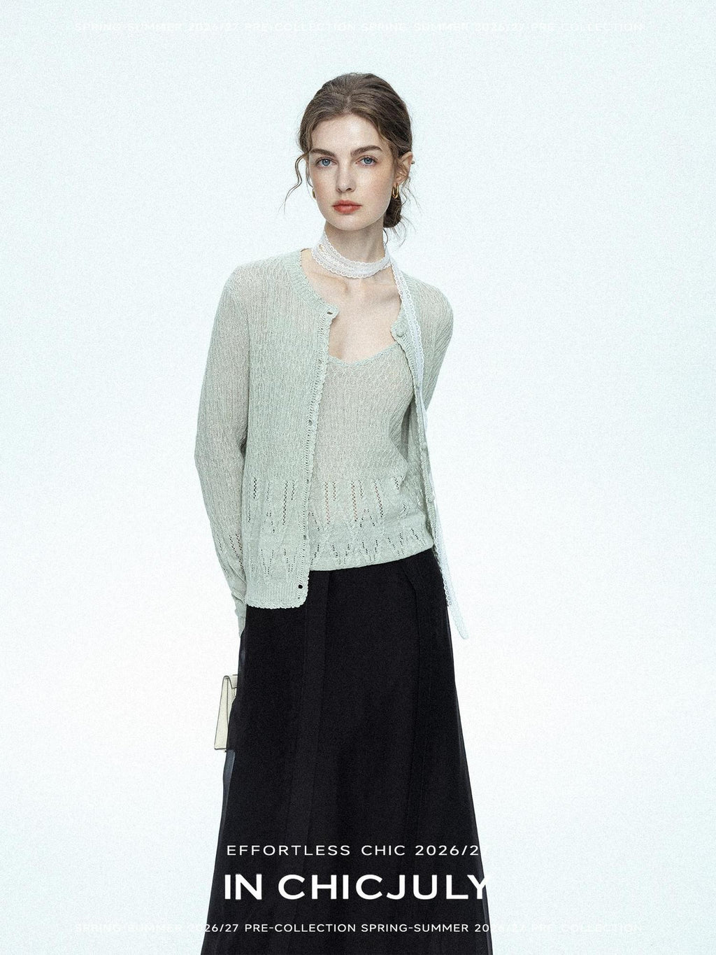 chicjuly Lightweight Floral Openwork Knit Women's Wool Linen Blend Top & Skirt Sets