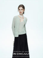 chicjuly Lightweight Floral Openwork Knit Women's Wool Linen Blend Top & Skirt Sets