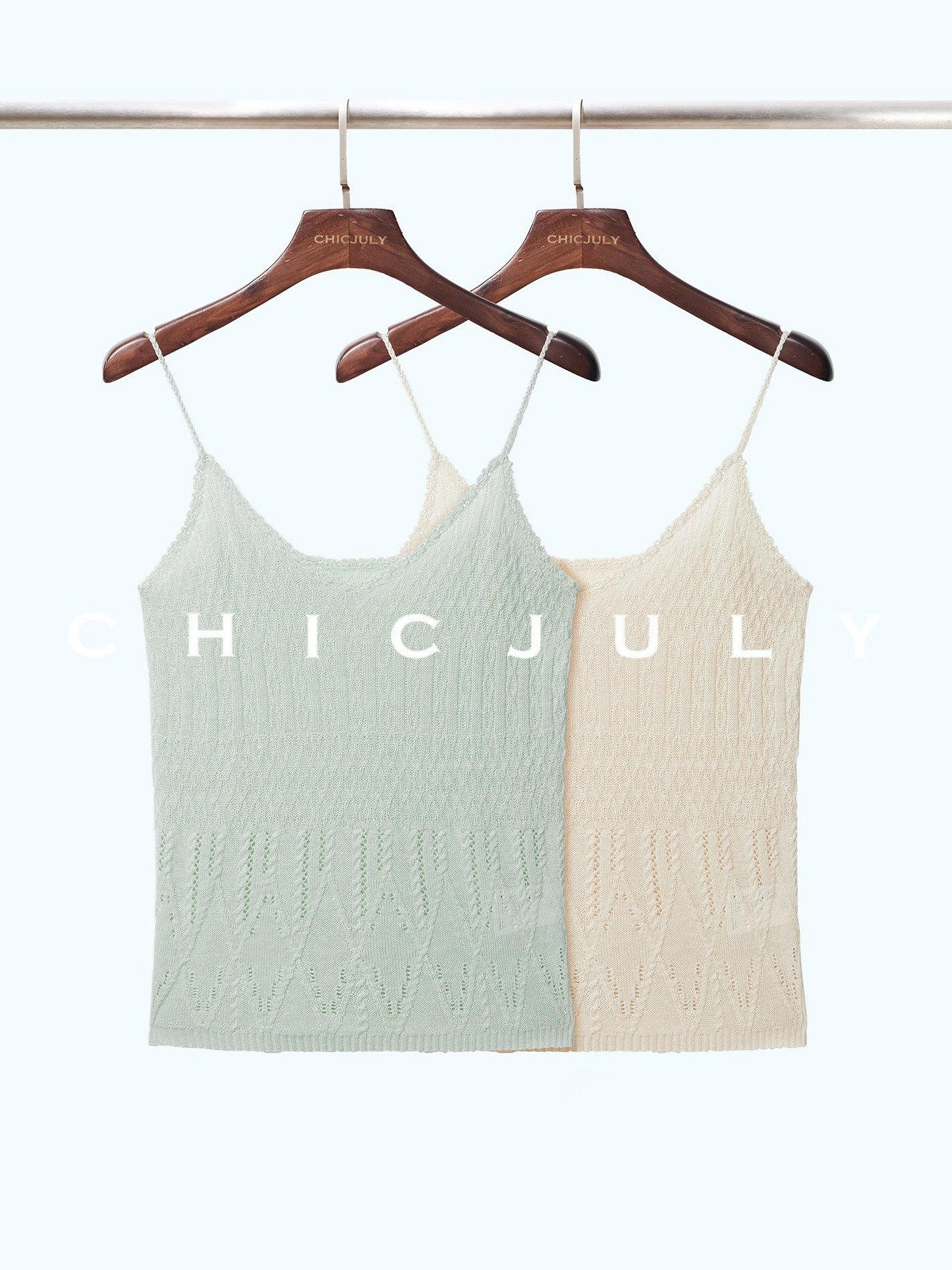 chicjuly Lightweight Floral Openwork Knit Women's Wool Linen Blend Top & Skirt Sets