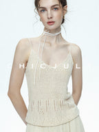 chicjuly Lightweight Floral Openwork Knit Women's Wool Linen Blend Top & Skirt Sets