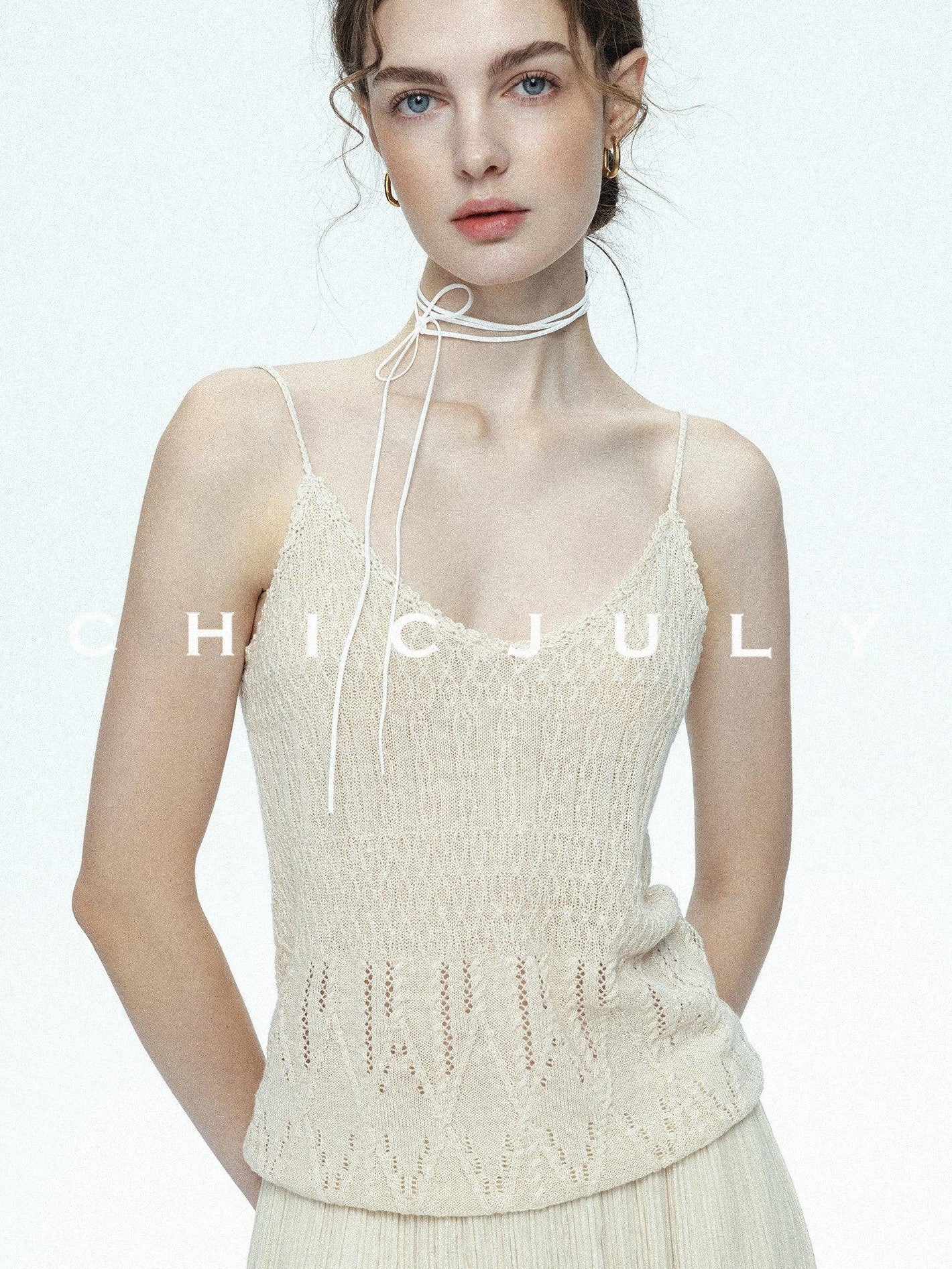 chicjuly Lightweight Floral Openwork Knit Women's Wool Linen Blend Top & Skirt Sets