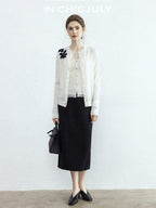 chicjuly Lily Of The Valley Pearl Embellished Striped Women's Superfine Wool Cardigans