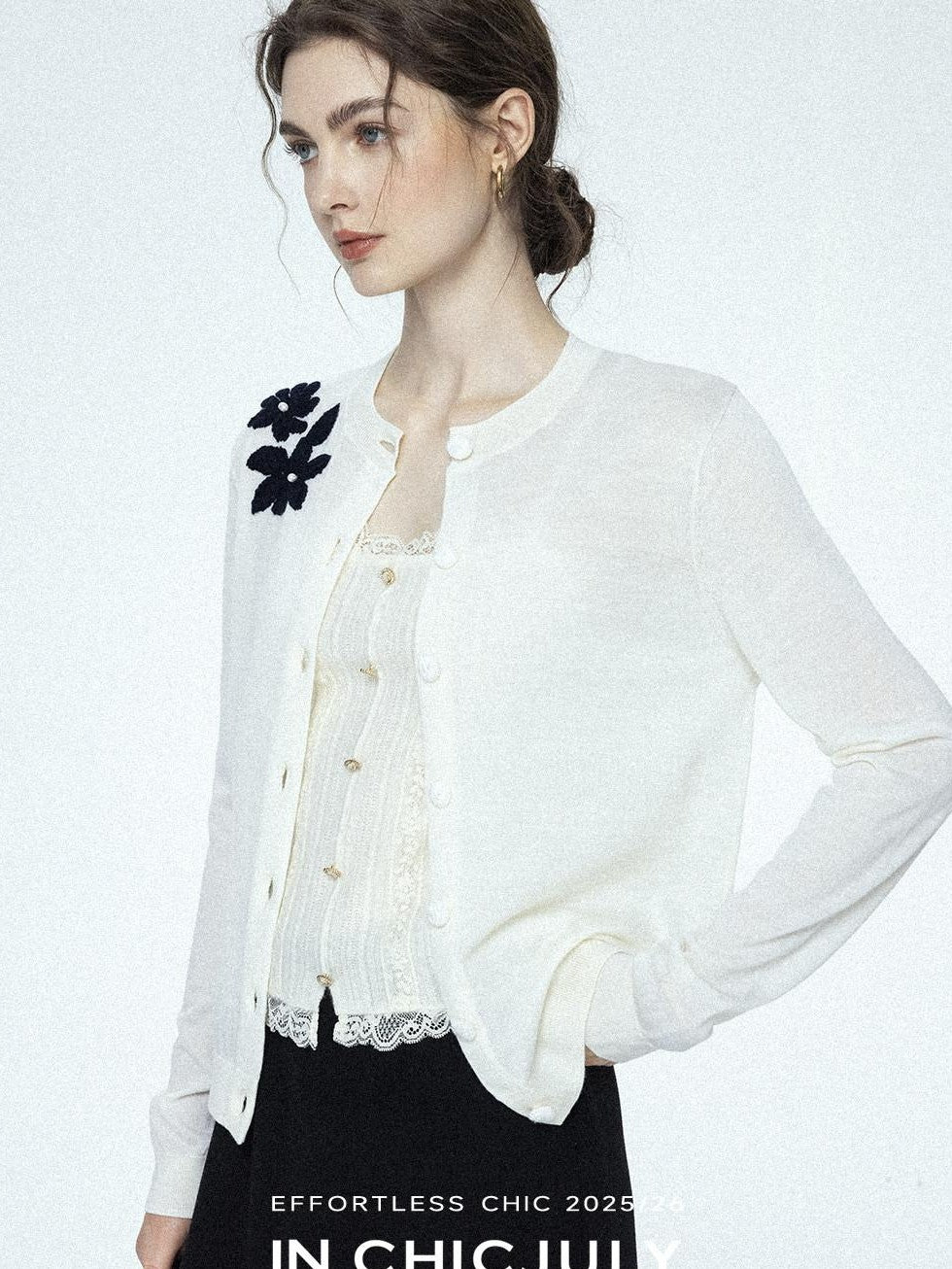 chicjuly Lily Of The Valley Pearl Embellished Striped Women's Superfine Wool Cardigans