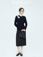 chicjuly Lily Of The Valley Pearl Embellished Striped Women's Superfine Wool Cardigans