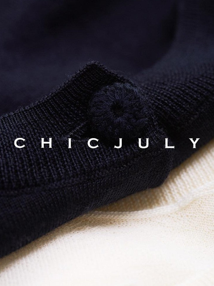 chicjuly Lily Of The Valley Pearl Embellished Striped Women's Superfine Wool Cardigans