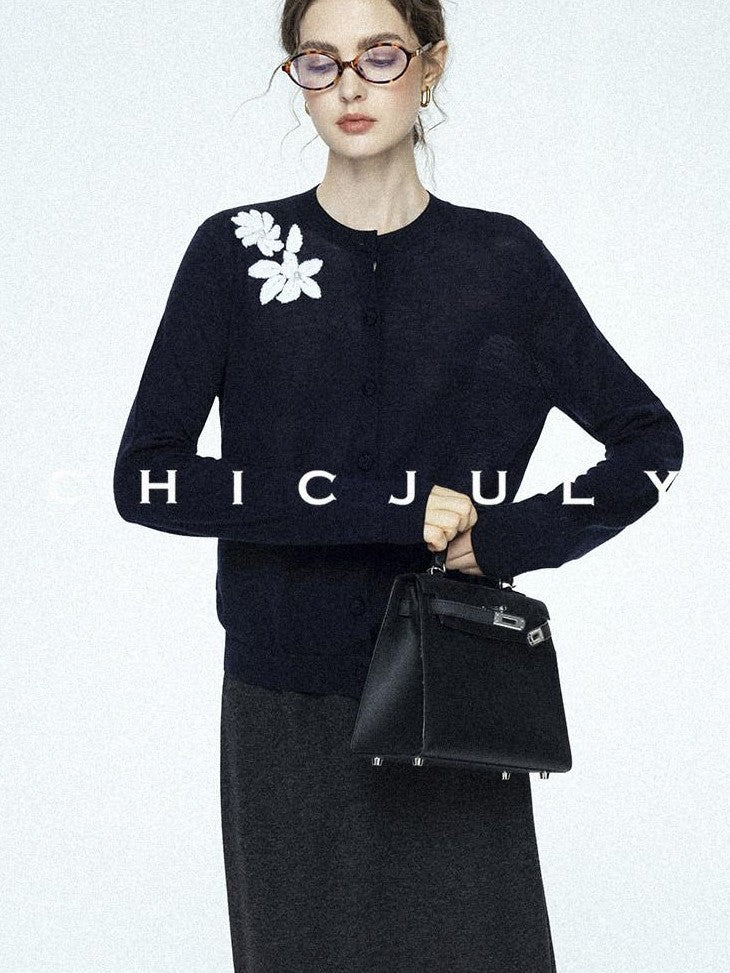 chicjuly Lily Of The Valley Pearl Embellished Striped Women's Superfine Wool Cardigans