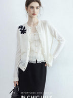 chicjuly Lily Of The Valley Pearl Embellished Striped Women's Superfine Wool Cardigans