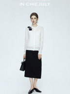 chicjuly Lily Of The Valley Pearl Embellished Striped Women's Superfine Wool Cardigans