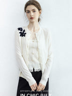 chicjuly Lily Of The Valley Pearl Embellished Striped Women's Superfine Wool Cardigans