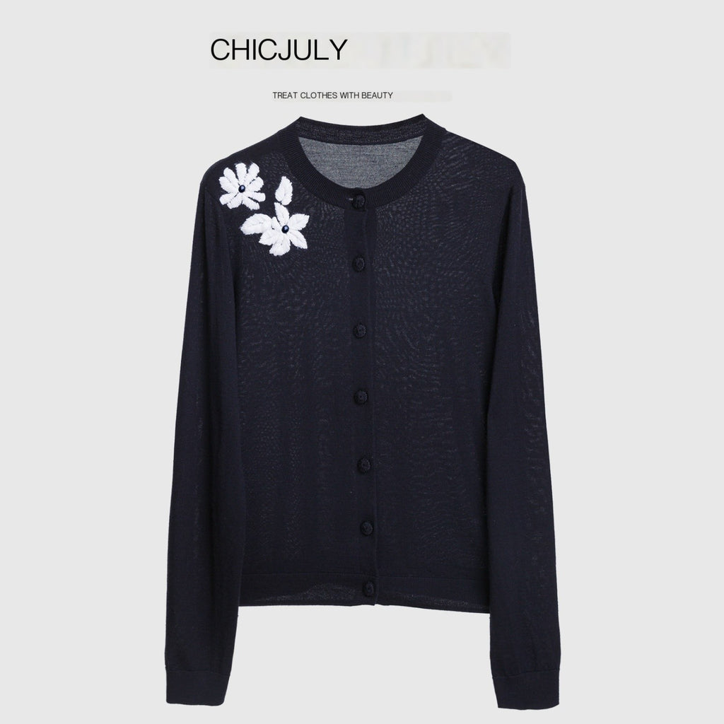 chicjuly Lily Of The Valley Pearl Embroidered Women's Superfine Wool Cardigans 900926511893