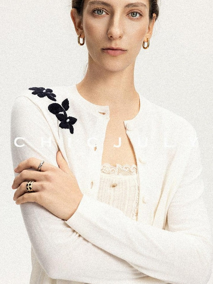chicjuly Lily Of The Valley Pearl Embroidered Women's Superfine Wool Cardigans