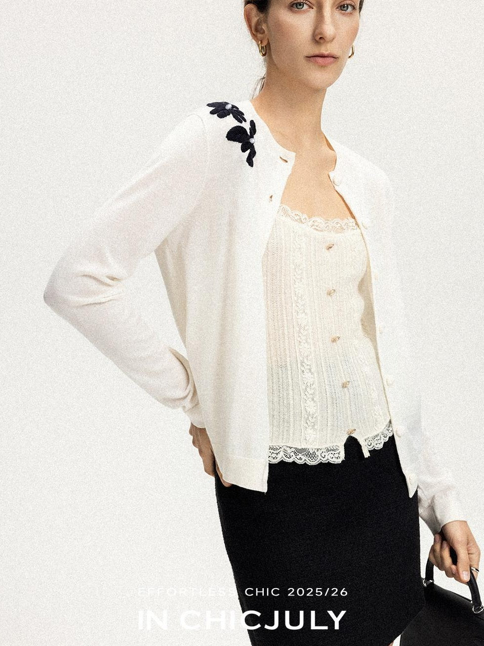 chicjuly Lily Of The Valley Pearl Embroidered Women's Superfine Wool Cardigans