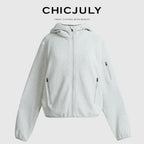chicjuly Looped Texture Short Hooded Zipper Women's Wool Blend Hoodies 846636691632