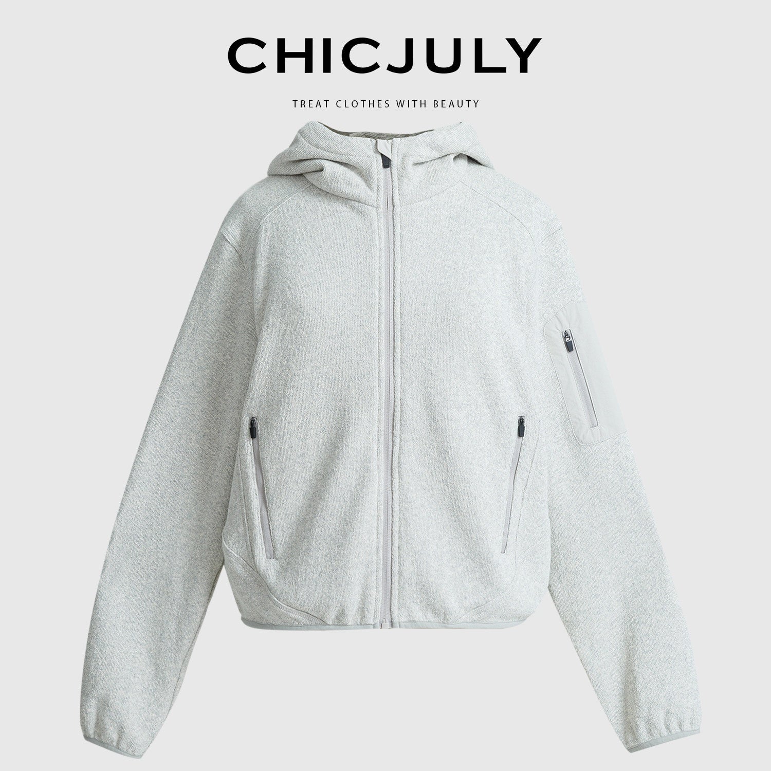 chicjuly Looped Texture Short Hooded Zipper Women's Wool Blend Hoodies 846636691632