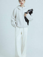 chicjuly Looped Texture Short Hooded Zipper Women's Wool Blend Hoodies